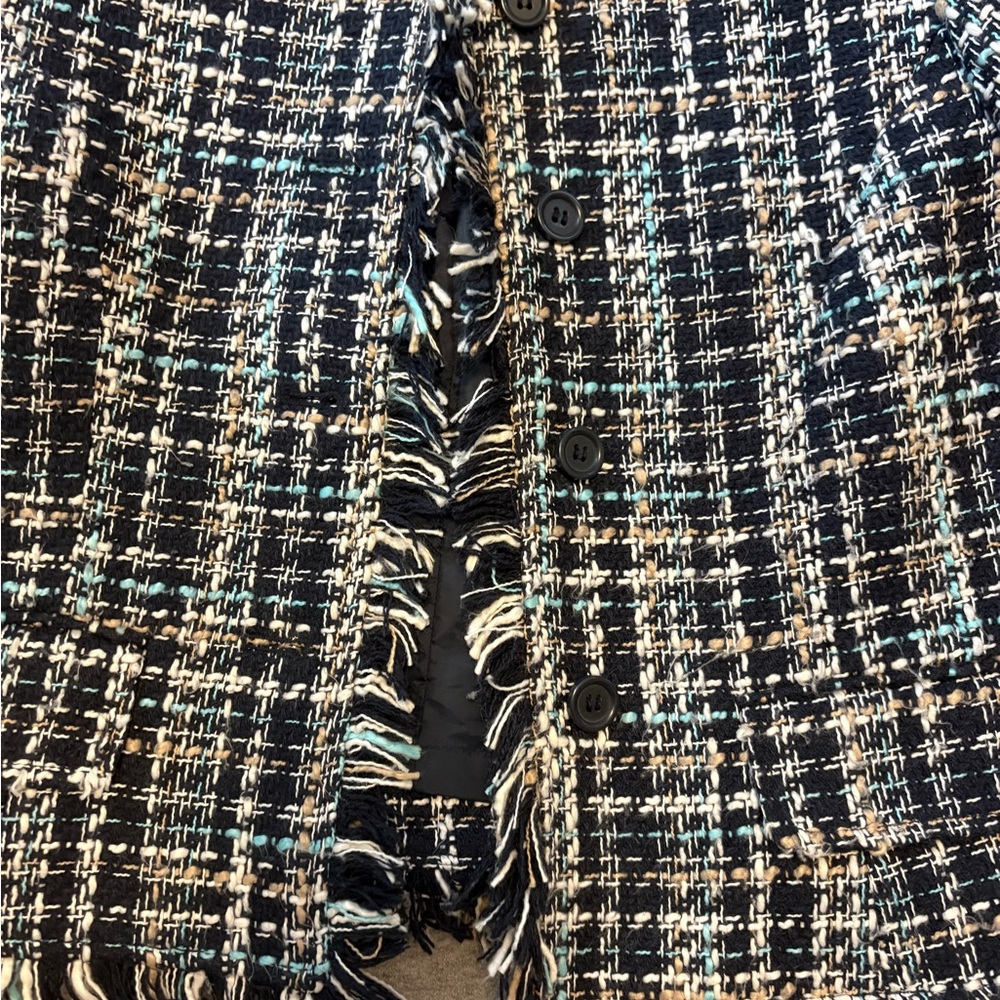 LOFT Women's Navy and White Tweed Blazer - Picture 3 of 4